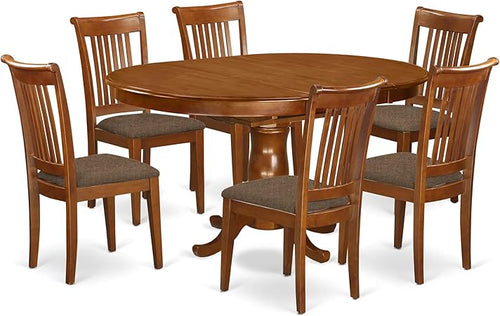 7-Piece Oval Dining Table Set with 6 Upholstered Chairs