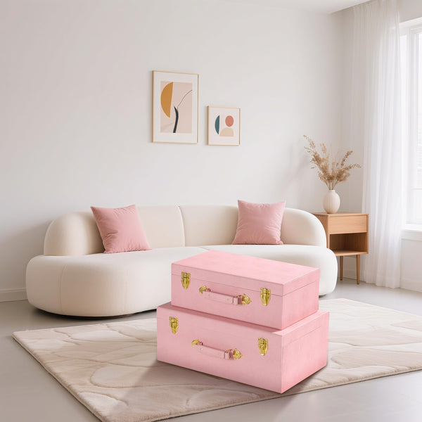 Decorative Storage Trunk Set of 2 – Shagreen PU Leather Nested Chest Boxes