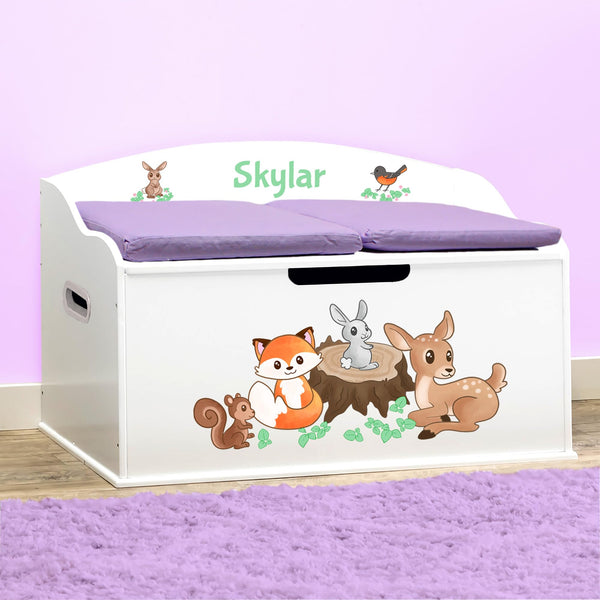 Personalized Woodland Creatures Toy Box with Soft-Close Lid