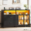 59" File Cabinet with 2 Lockable Drawers, Power Outlets & LED Lights