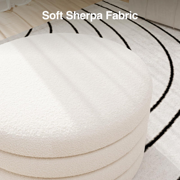 Round Sherpa Storage Ottoman Coffee Table