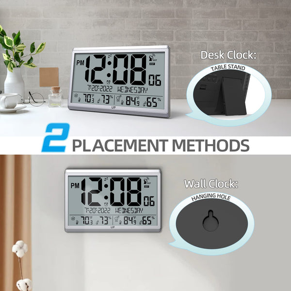 Atomic Digital Wall Clock with Indoor Outdoor Temperature and Humidity