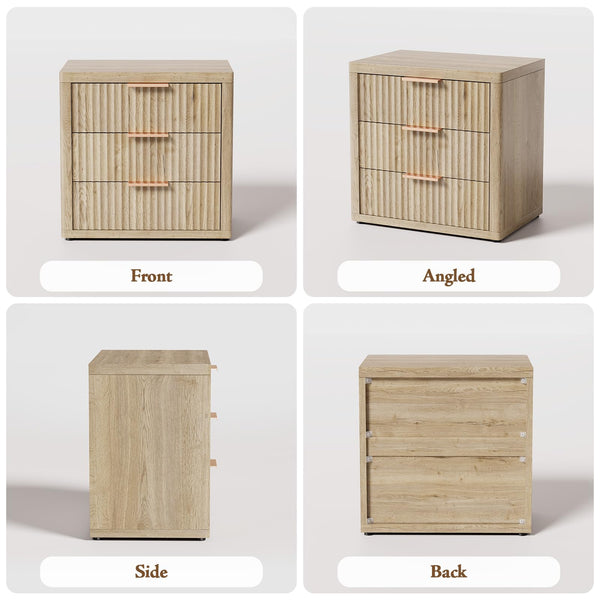 3-Drawer Nightstand with Fluted Design & Metal Handle
