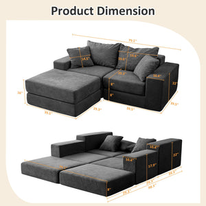 Modular Sectional Sofa with L-Shape Chaise & Deep Seat