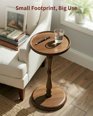 Round Side Table with Tray Top & Pedestal Base