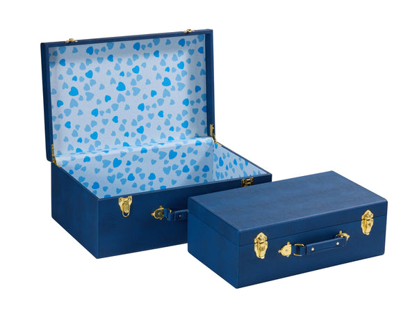 Decorative Storage Trunk Set of 2 with Handles – Shagreen Faux Leather Chest Boxes