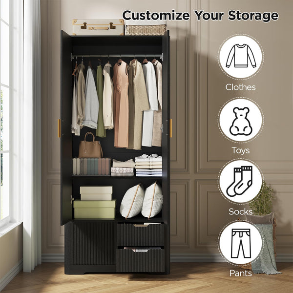71" Tall Armoire Wardrobe with Drawers & Sliding Cabinet