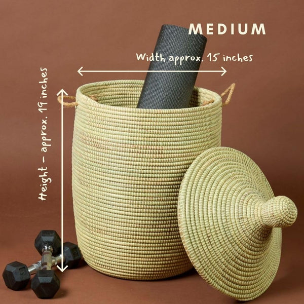 Handwoven Wicker Storage Basket with Removable Lid & Rope Handles