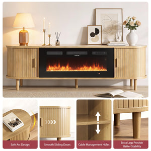 70" Fluted Fireplace TV Stand – Mid Century Modern, Oak & Walnut