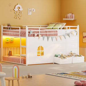 Full Over Twin Bunk Bed with Storage Drawers & RGB Lights