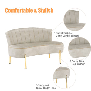 Upholstered Loveseat Bench with Tufted Back & Gold Legs