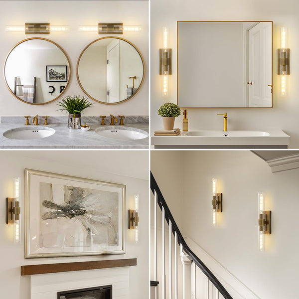 2-Light Brass Wall Sconce with Clear Glass Shade