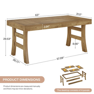 63-Inch Rectangular Dining Table for 4–6 People — Light Brown
