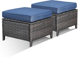 Outdoor Wicker Ottoman Set of 2 with Cushions