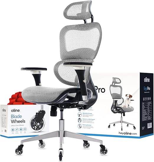Ergonomic Mesh Office Chair with 4D Armrests, 3D Lumbar Support & Blade Wheels