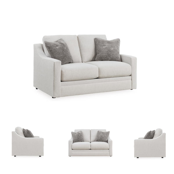 Contemporary Light Gray Loveseat with Accent Pillows
