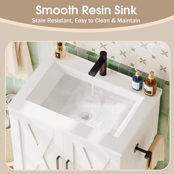 24-Inch Freestanding Bathroom Vanity with Sink and Storage Cabinet