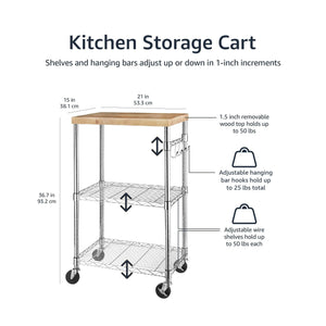 3-Tier Kitchen Storage Cart with Caster Wheels