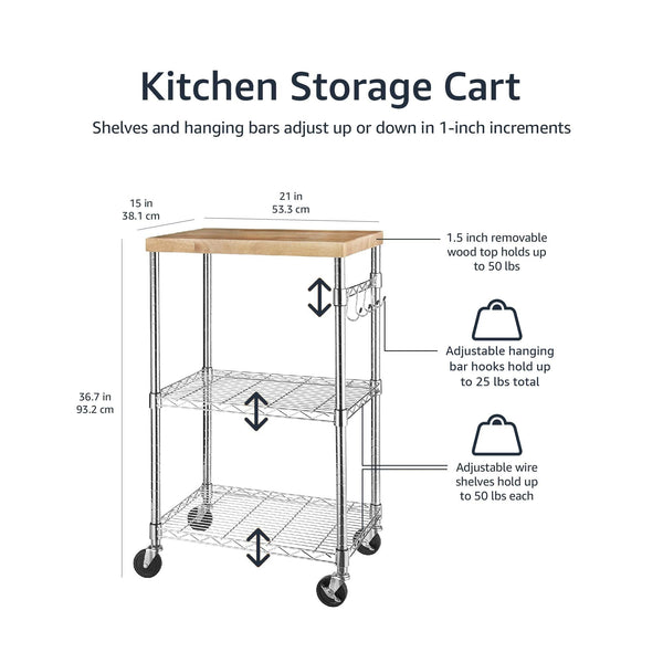 3-Tier Kitchen Storage Cart with Caster Wheels