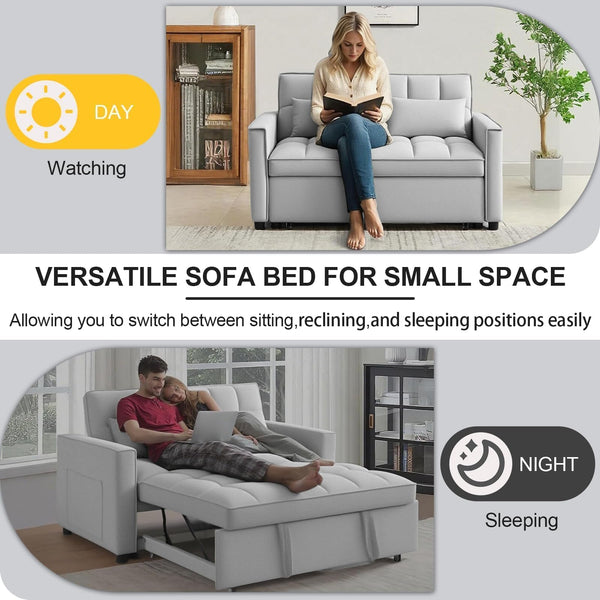 Convertible Sofa Bed with Adjustable Backrest & Side Pockets