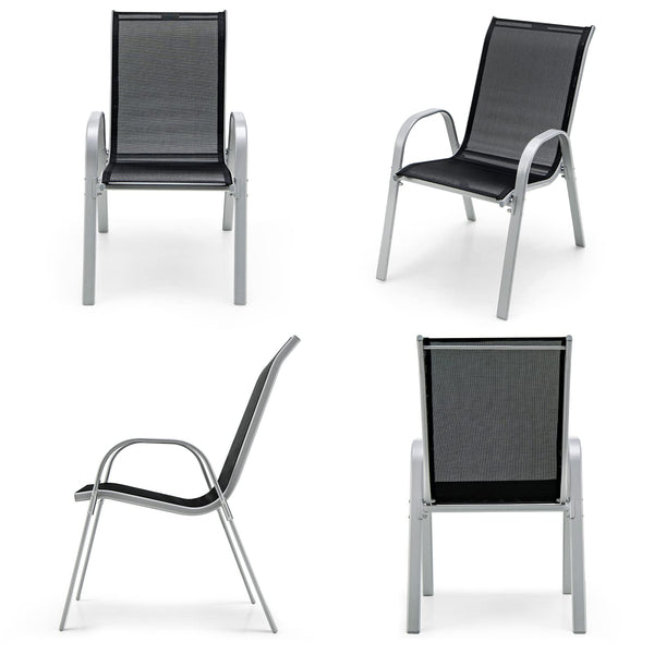 Set of 4 Stackable Outdoor Patio Dining Chairs with Armrests