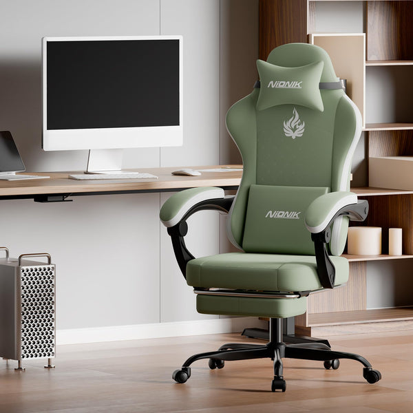 Ergonomic Gaming Chair with Massage & Footrest