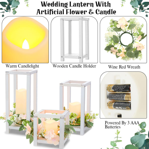Wooden Wedding Lantern Centerpiece Set with LED Candles – 45 Pieces