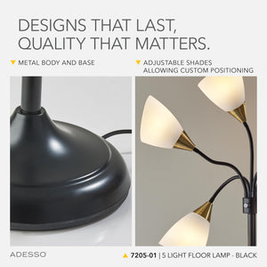 5-Head Arc Floor Lamp with Adjustable Gooseneck Shades