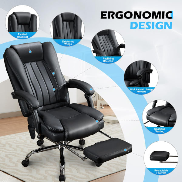 Heated Massage Reclining Office Chair with Footrest