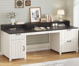 63-Inch Farmhouse Executive Desk with File Drawers, Monitor Stand & Storage Cabinet
