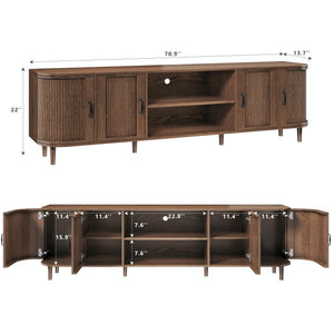 70" Mid-Century Modern TV Stand with Fluted Doors & Storage Cabinets