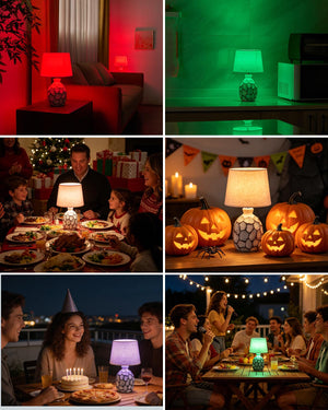 13" Small Ceramic Cordless Table Lamp with Remote, Timer & RGB