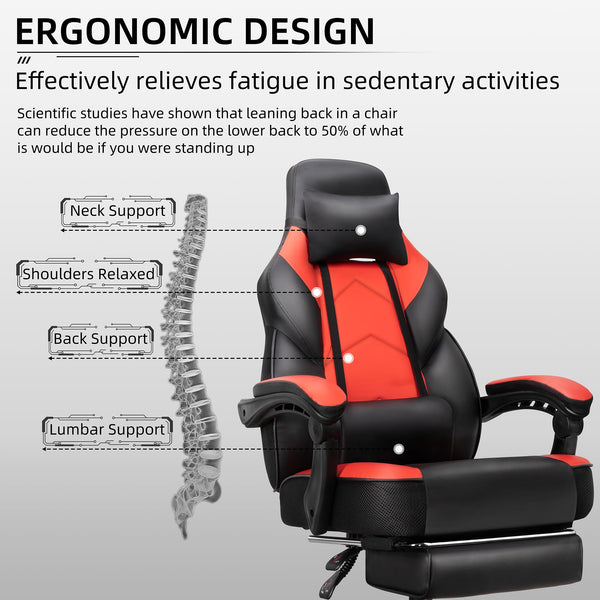 Gaming Chair with Footrest & Reclining Back