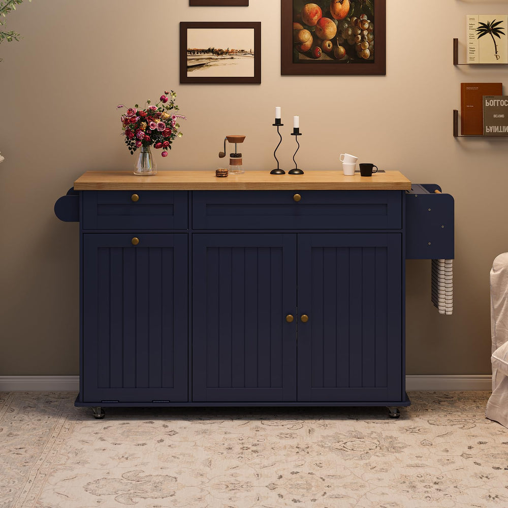 Rolling Kitchen Island Cart with Extendable Table & Power Outlet