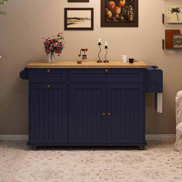 Rolling Kitchen Island Cart with Extendable Table & Power Outlet