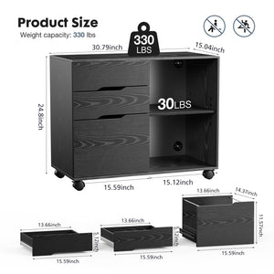 3-Drawer Lateral File Cabinet with Wheels