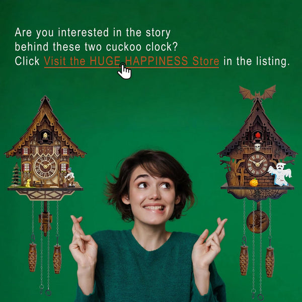 Cuckoo Clock for Wall – 12 Melodies, Night Mode, Handcrafted Wooden House