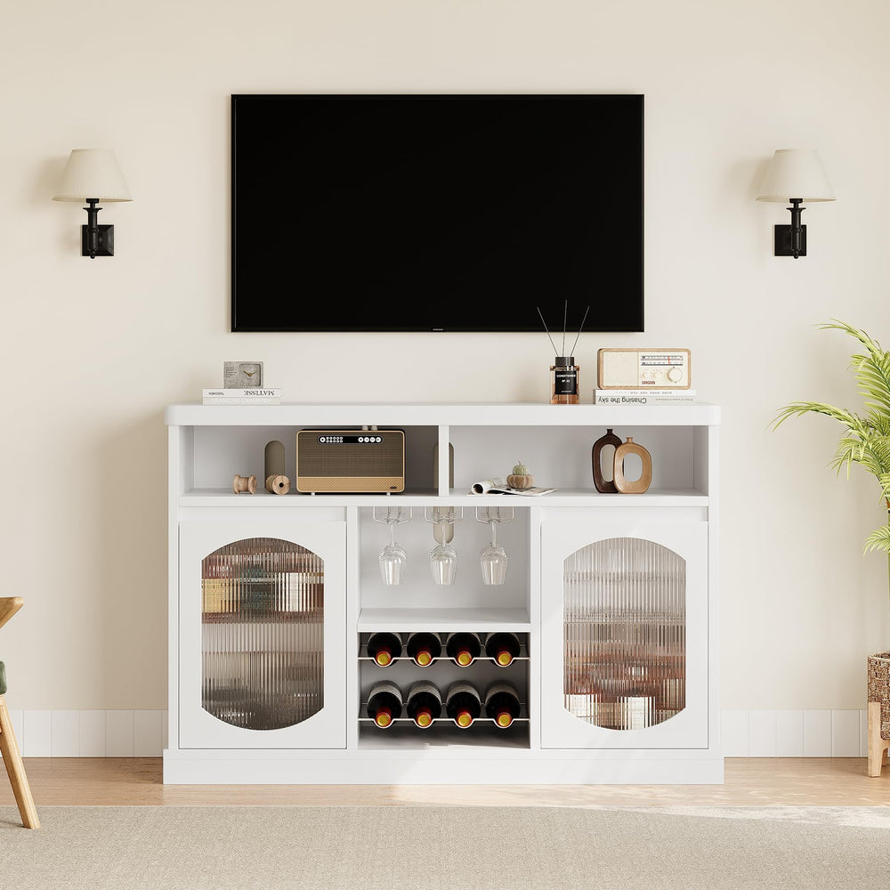 Coffee Bar Cabinet with LED Lights & Glass Doors