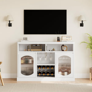 Coffee Bar Cabinet with LED Lights & Glass Doors