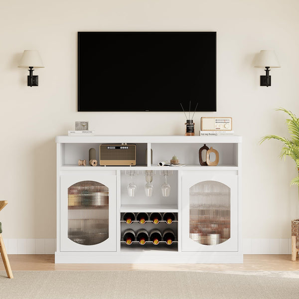 Coffee Bar Cabinet with LED Lights & Glass Doors
