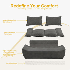 59" Boneless Loveseat Sofa – 2-Seater Foam Couch with Removable Cushions