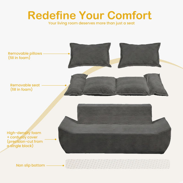 59" Boneless Loveseat Sofa – 2-Seater Foam Couch with Removable Cushions