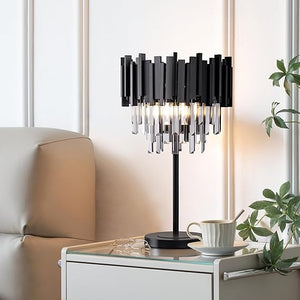 Black Crystal Table Lamp with Metal Base