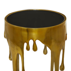 Round Aluminum Accent Table with Glass Top