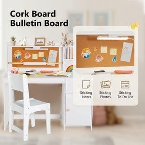 Kids Study Desk and Chair Set with Hutch, Storage Cabinet & Night Light