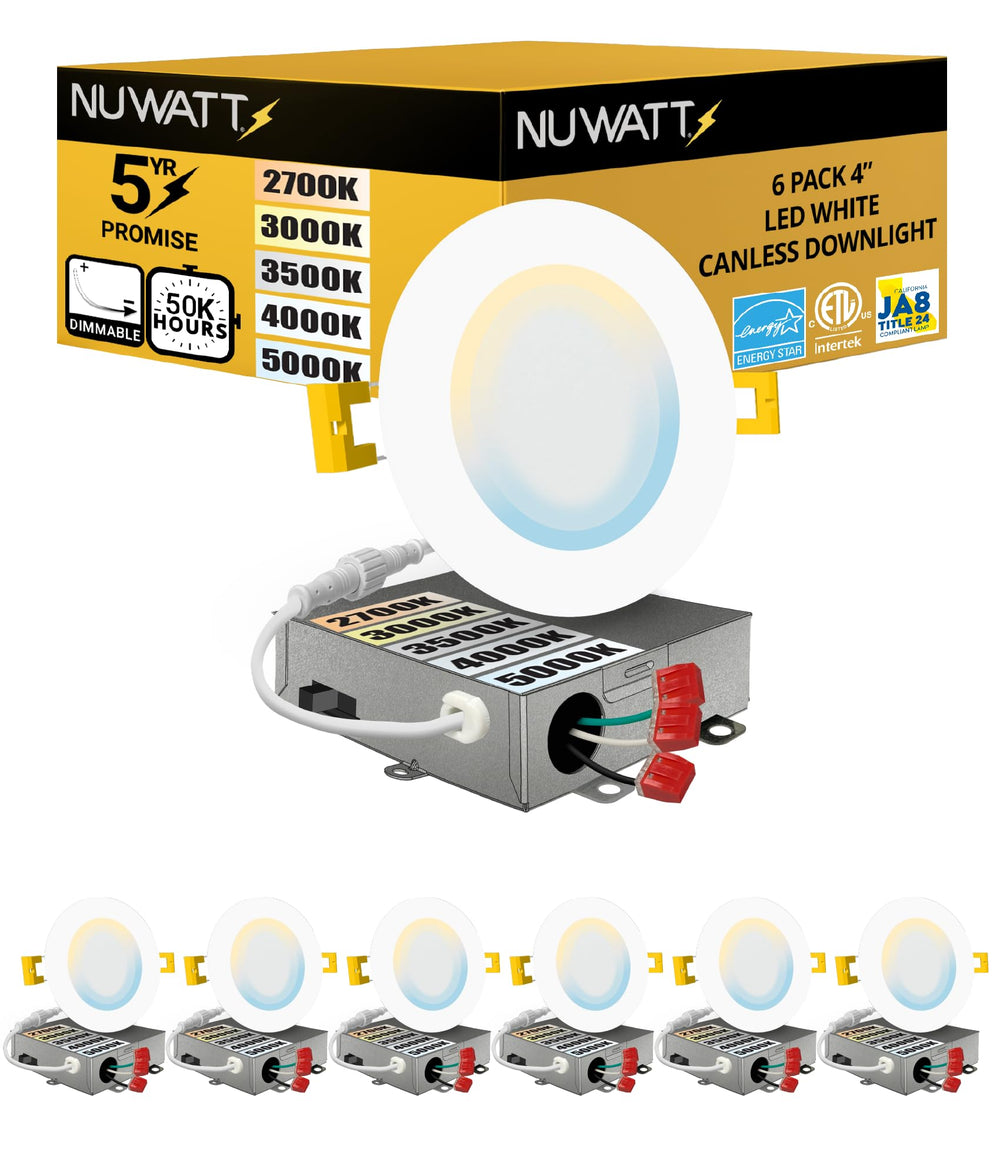 4 Inch Ultra-Thin Canless LED Recessed Downlight 5CCT Dimmable 6-Pack