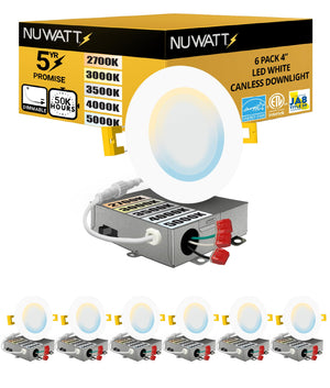 4 Inch Ultra-Thin Canless LED Recessed Downlight 5CCT Dimmable 6-Pack