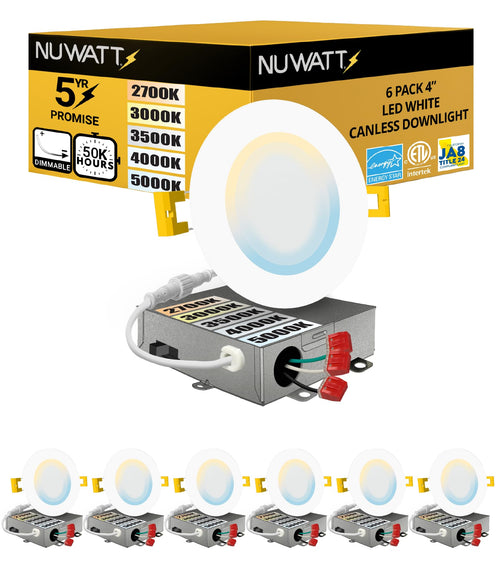 4 Inch Ultra-Thin Canless LED Recessed Downlight 5CCT Dimmable 6-Pack