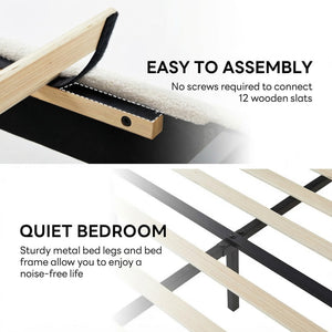 Full Upholstered Boucle Platform Bed Frame with Headboard & USB Ports