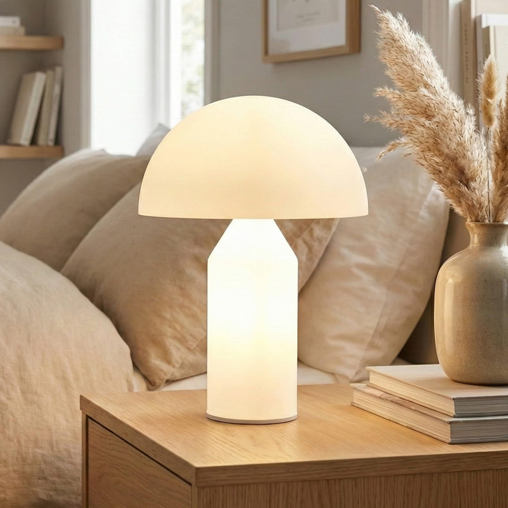Brightech Venus Glass - 14" Contemporary Table Lamp with Glass Shade and Body - Unique Mushroom Table Lamp - Dimmable LED Light Bulbs for Bedroom Reading, Great Décor for Living Rooms, Offices